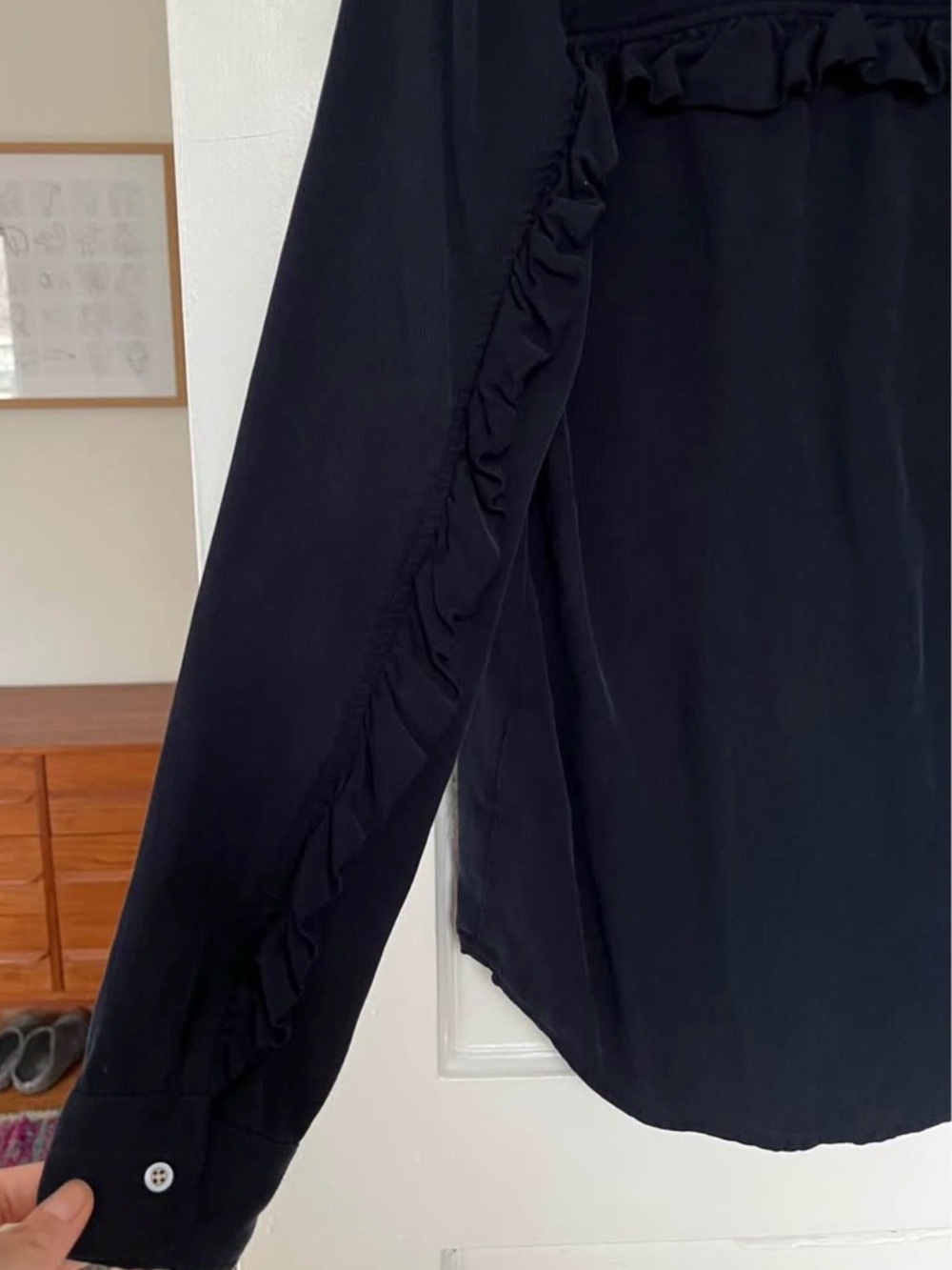 Club Monaco Ruffle Ribbed Button Up Shirt XS - Picture 3 of 4